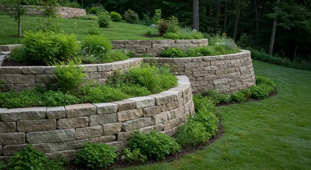 Residential retaining wall services using stone blocks