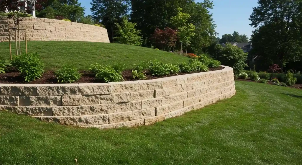Retaining Wall in a green garden in brooklyn