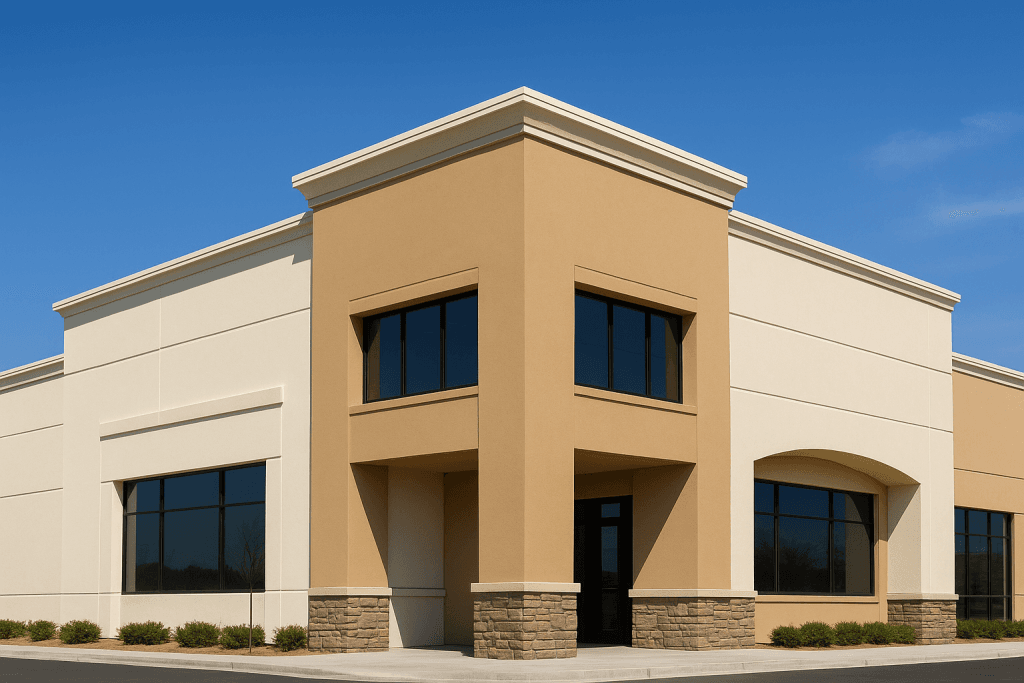 Modern Brooklyn commercial building with stucco exterior finish