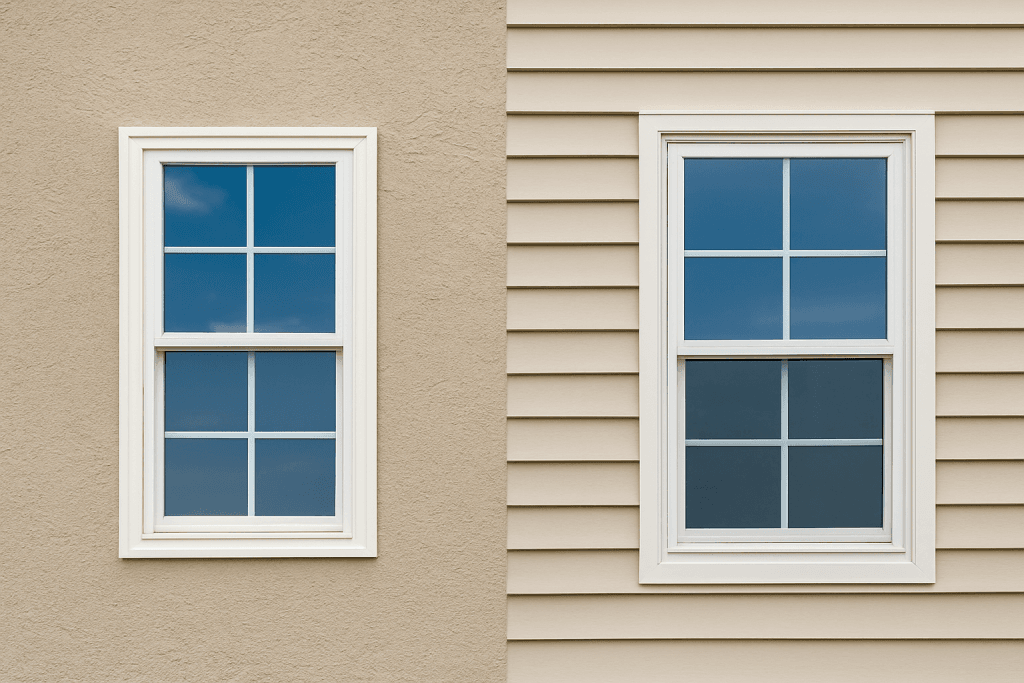House exterior showing stucco and siding walls