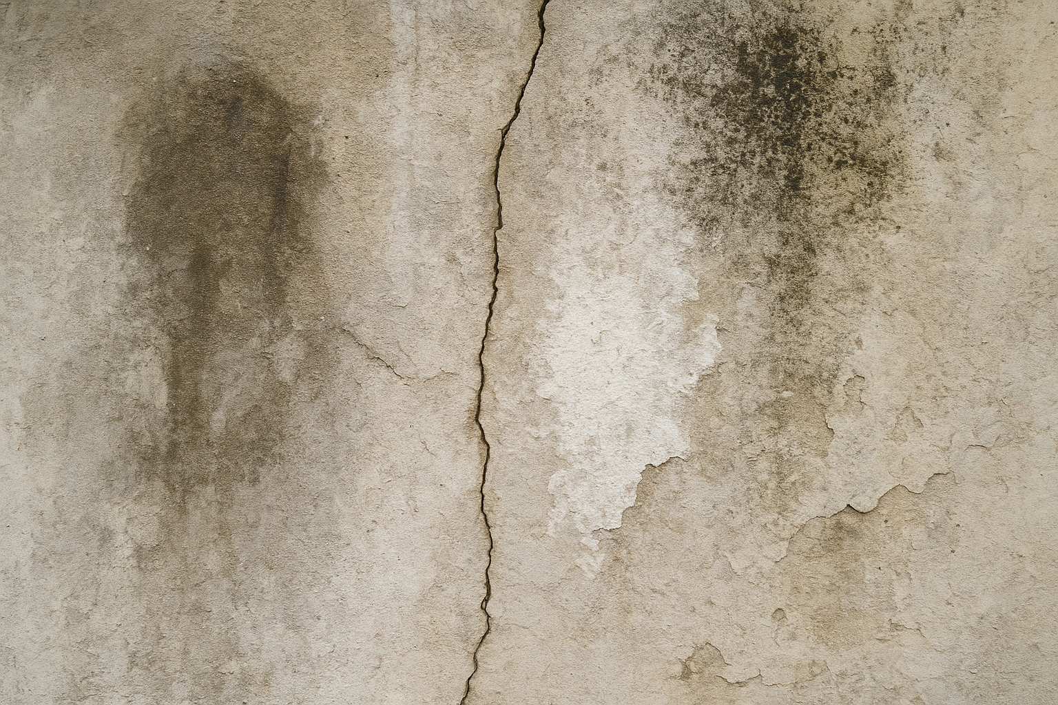 Close-up of a concrete wall showing early water damage and moisture stains
