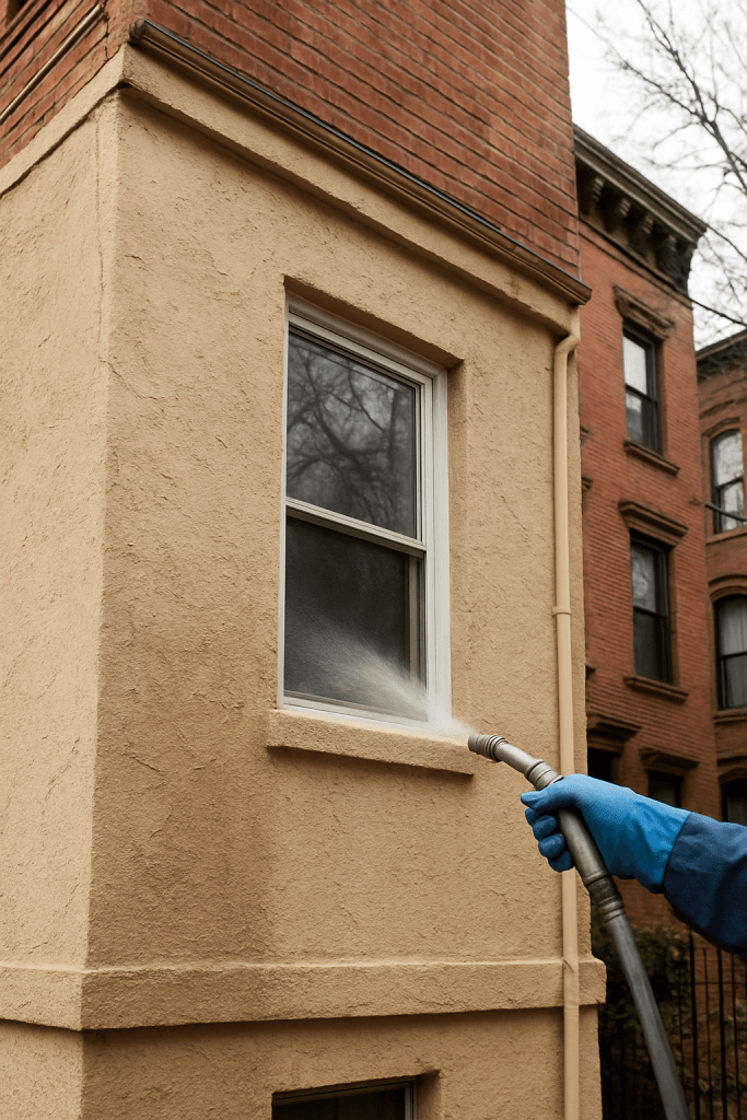Brooklyn home with freshly waterproofed stucco exterior