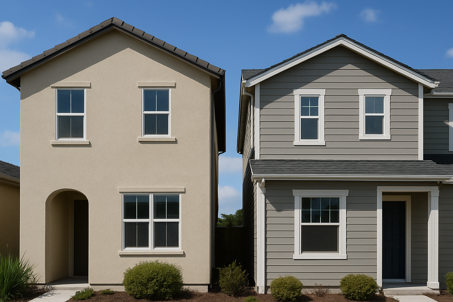 Stucco vs siding exterior comparison on a modern home