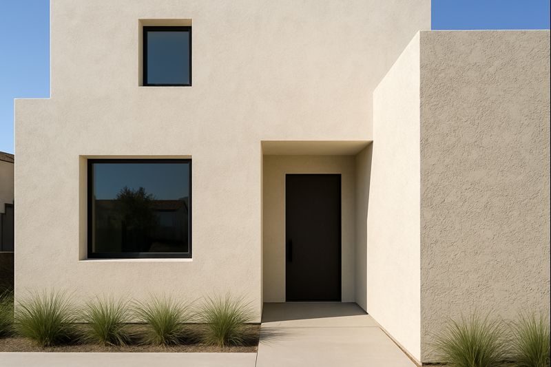 Modern stucco exterior with smooth finish and subtle texture details