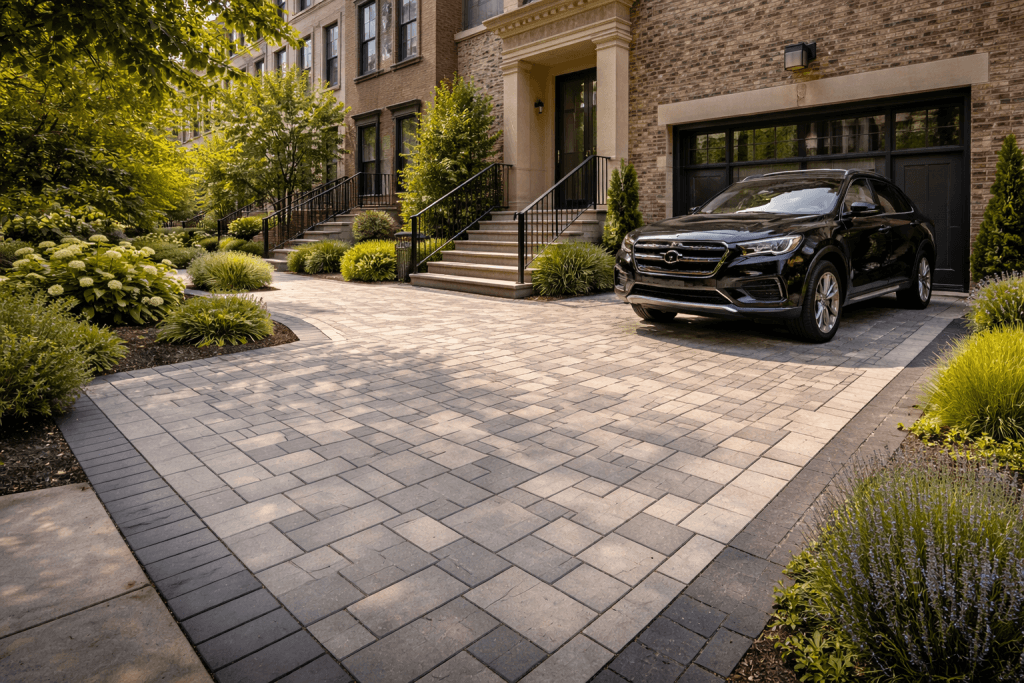 Modern driveway pavers at a Brooklyn home
