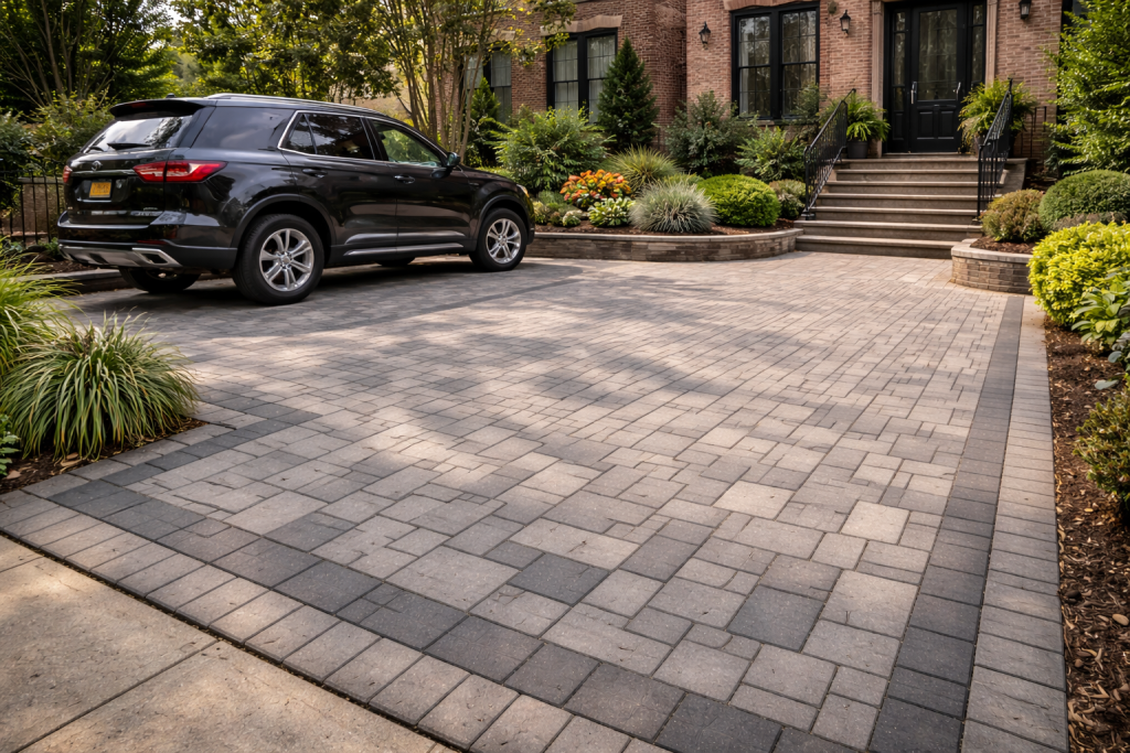 Concrete paver driveway Brooklyn with interlocking pavers